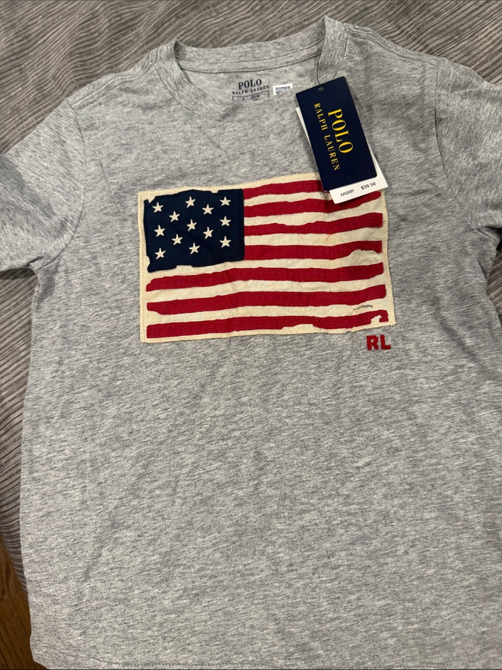 Polo by Ralph Lauren Gray Kids T-Shirt with American Flag Patch